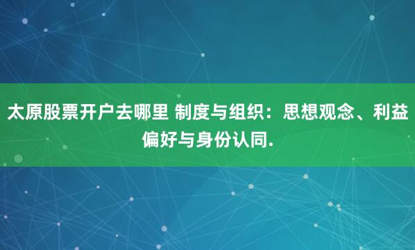 太原股票开户去哪里 制度与组织：思想观念、利益偏好与身份认同.